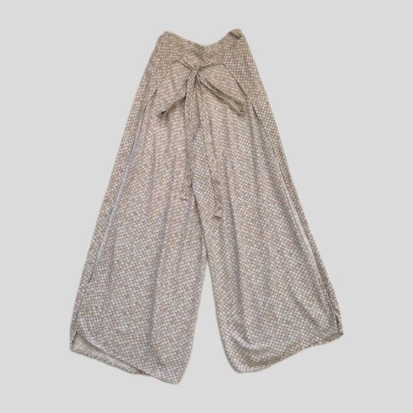 Indah Pants - Indah Neutral Beige Geometric Print Flowy Wide Leg Summer Pants Women's XS